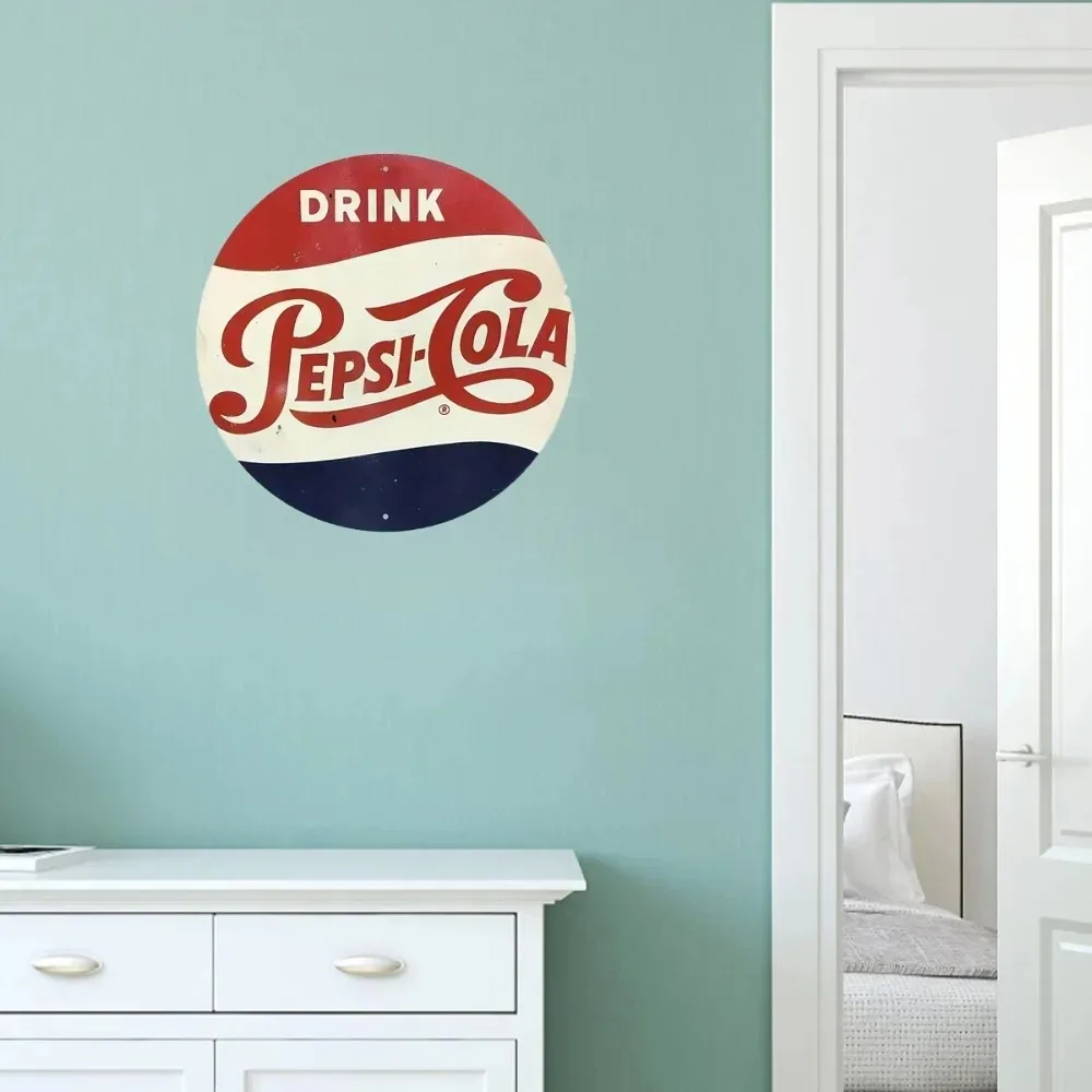 لافتة ألومنيوم مستديرة من RETROVIBES Vintage Pepsi - فن جداري عالي الدقة بالأشعة فوق البنفسجية، ديكور كلاسيكي لمشاعر غرفة الحنين