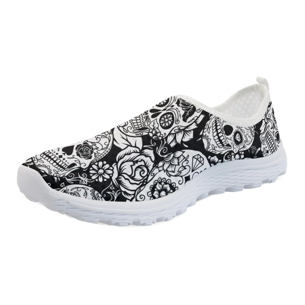 INSTANTARTS Breathable Woman Sneaker Flats Shoes Sugar Skull Print Summer Slip on Ladies Light Loafers Zapatos Mujer Mujer Pisos