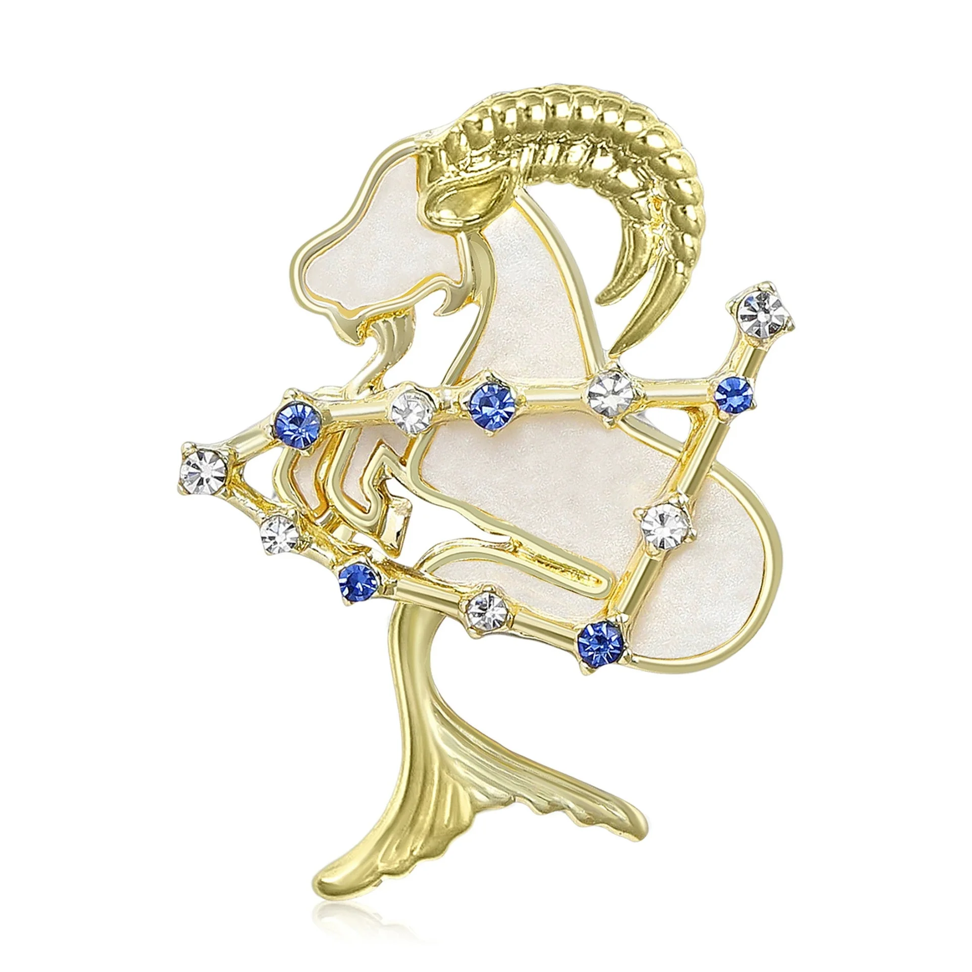 Rhinestone Star Alloy Aries Goat Brooch Pins Elegant Zodiac Jewelry Gift Shell Animal Badge For Suit And Dress