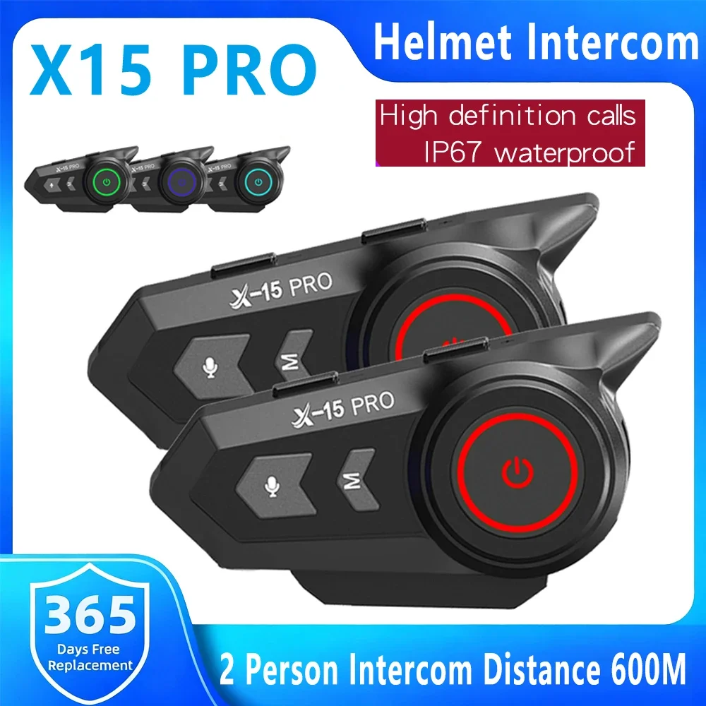 X15-PRO Motorcycle Helmet Bluetooth Intercom Colorful 5 Color Ambient Light 600M Intercom Distance  40mm Dynamic Horn Speakert