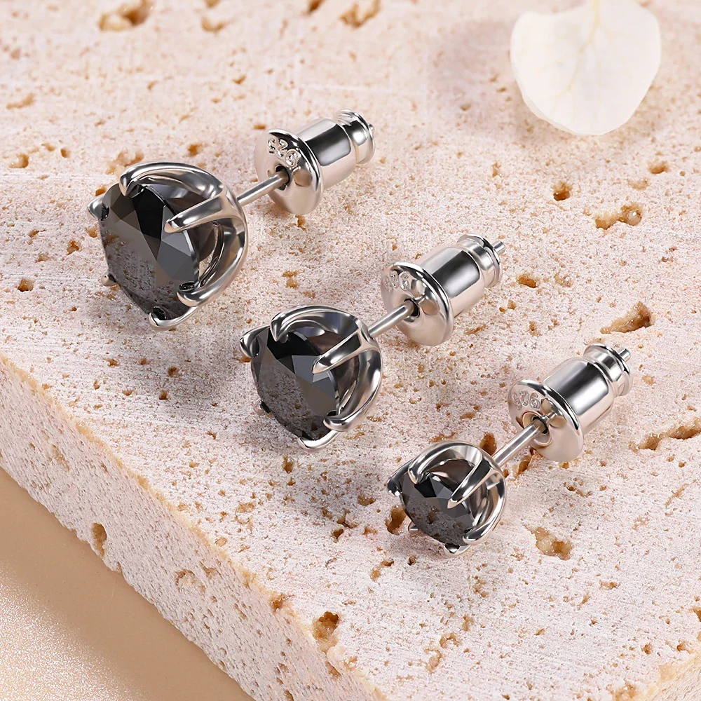 Pretty Beauty 2/4ct Black Moissanite Stud Earrings 925 Sterling Silver for Women White Gold Plated Diamond Earrings Fine Jewelry