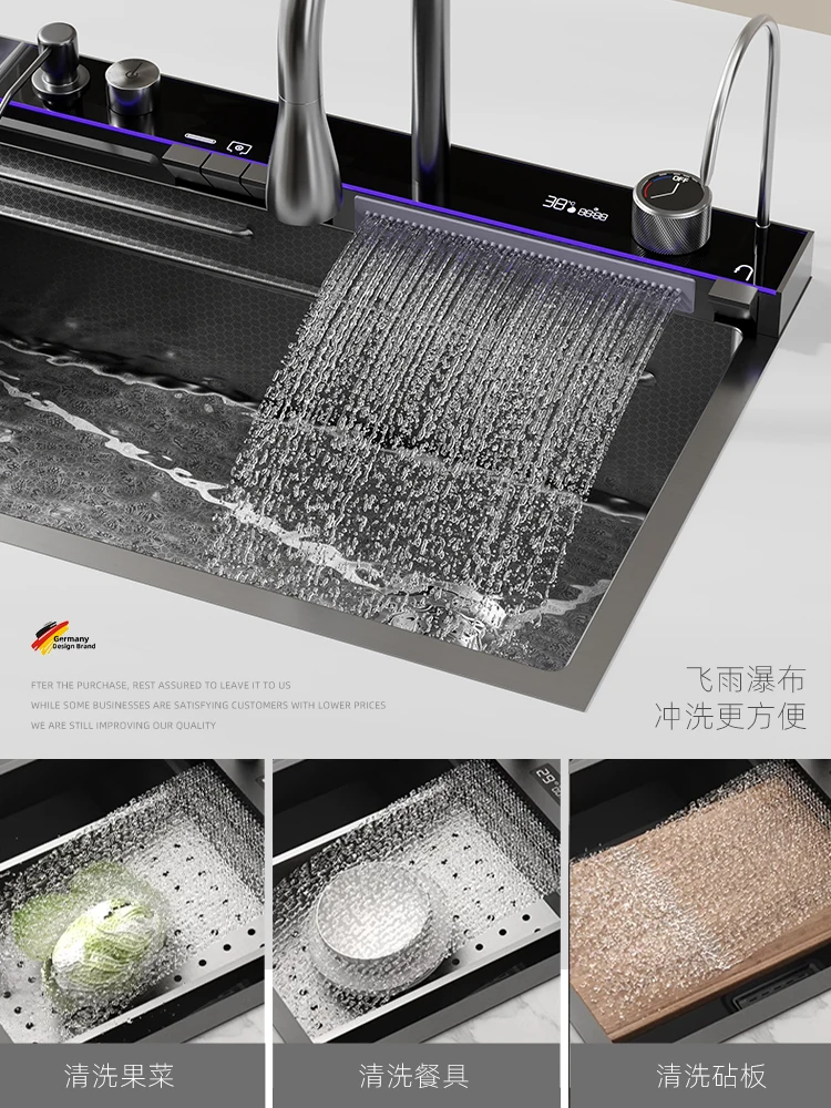 Kitchen Sink 1006 Vegetable Basin Feiyu Waterfall Faucet Large Single Sink Household Stainless Steel Dishwashing Sink