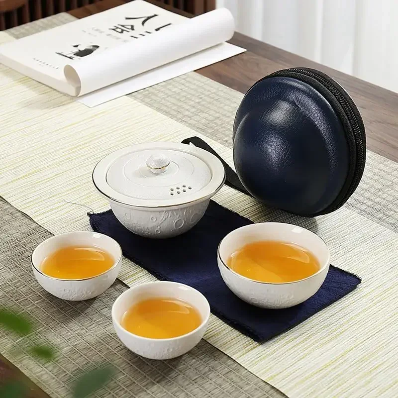 

Creative Planet Shaped Teaware(1 Pot,3 Cups) Outdoor Camping Portable Travel Tea Making Tools Best Gift for Tea Culture Lovers