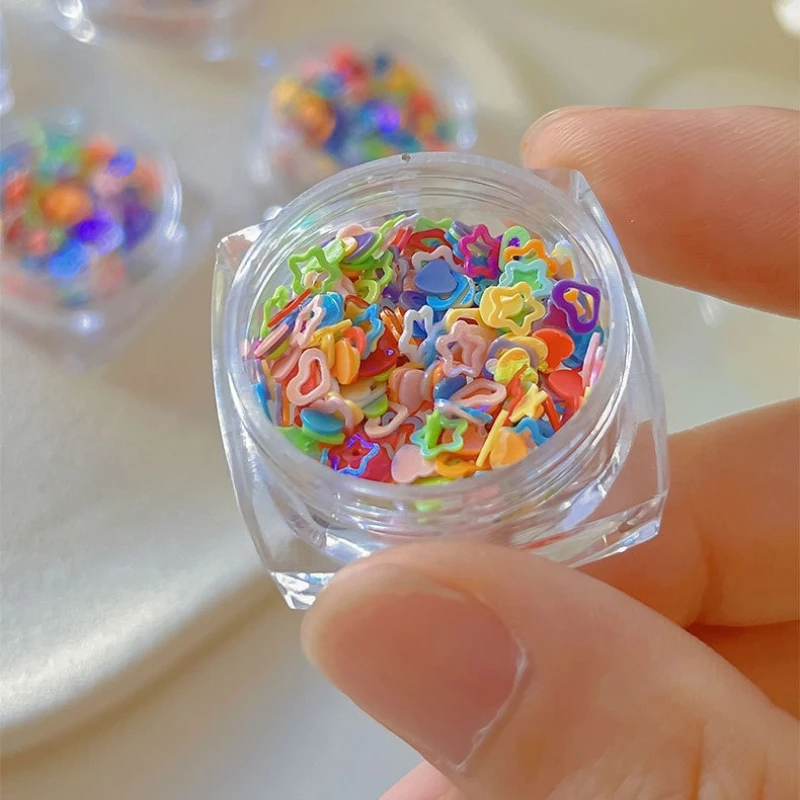 カラフルな中空五芒星愛のハート韓国グリッターパウダースパンコール蝶月超薄型ネイルアートアクセサリー装飾