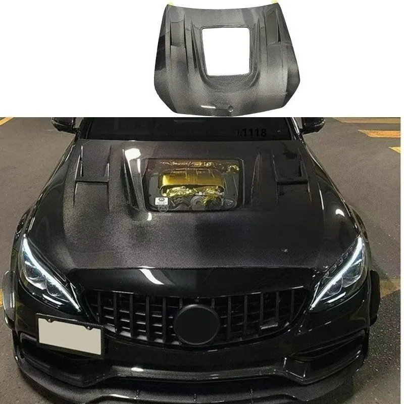 Real Carbon Fiber Car Engine Hood Bonnet for C-Class W205 C63 Replacement Auto Body System Engine Hood Cover