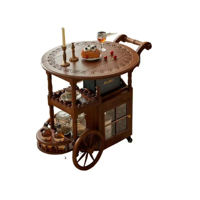 French medieval style movable small side table American retro cart coffee table folding tea table dining car household small tea