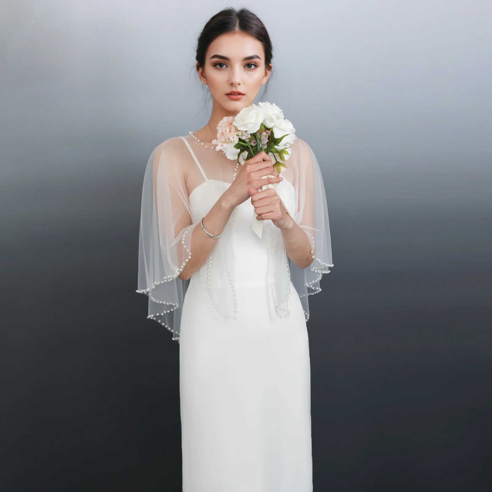 الزفاف الزفاف المحاصيل الأعلى اللؤلؤ الدانتيل شال مطعمة يدويا مناسبة لحفلات الزفاف الاحتفالات أنيقة الزفاف التبعي GP24 #4