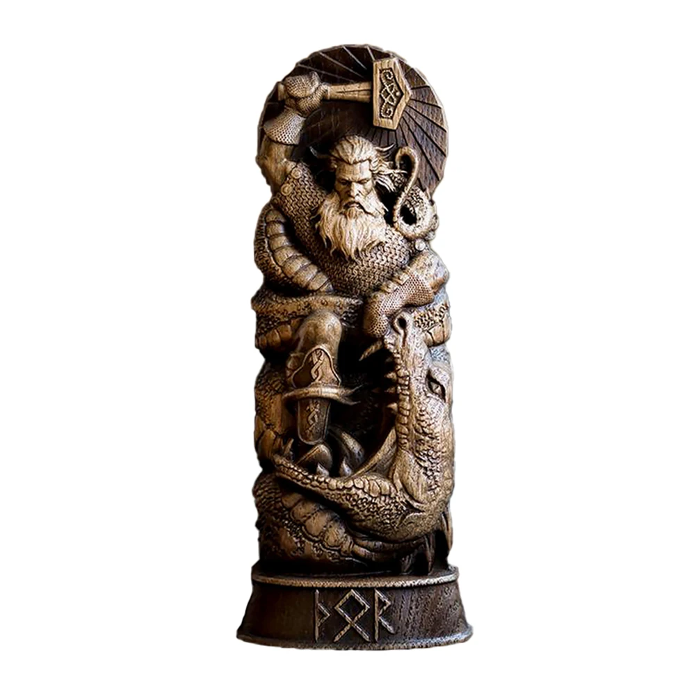 New Hero Statue Imitation Wood Carving Resin Ornaments Resin Crafts Mythical Ornaments Thunder God Decoration Home Furnishings