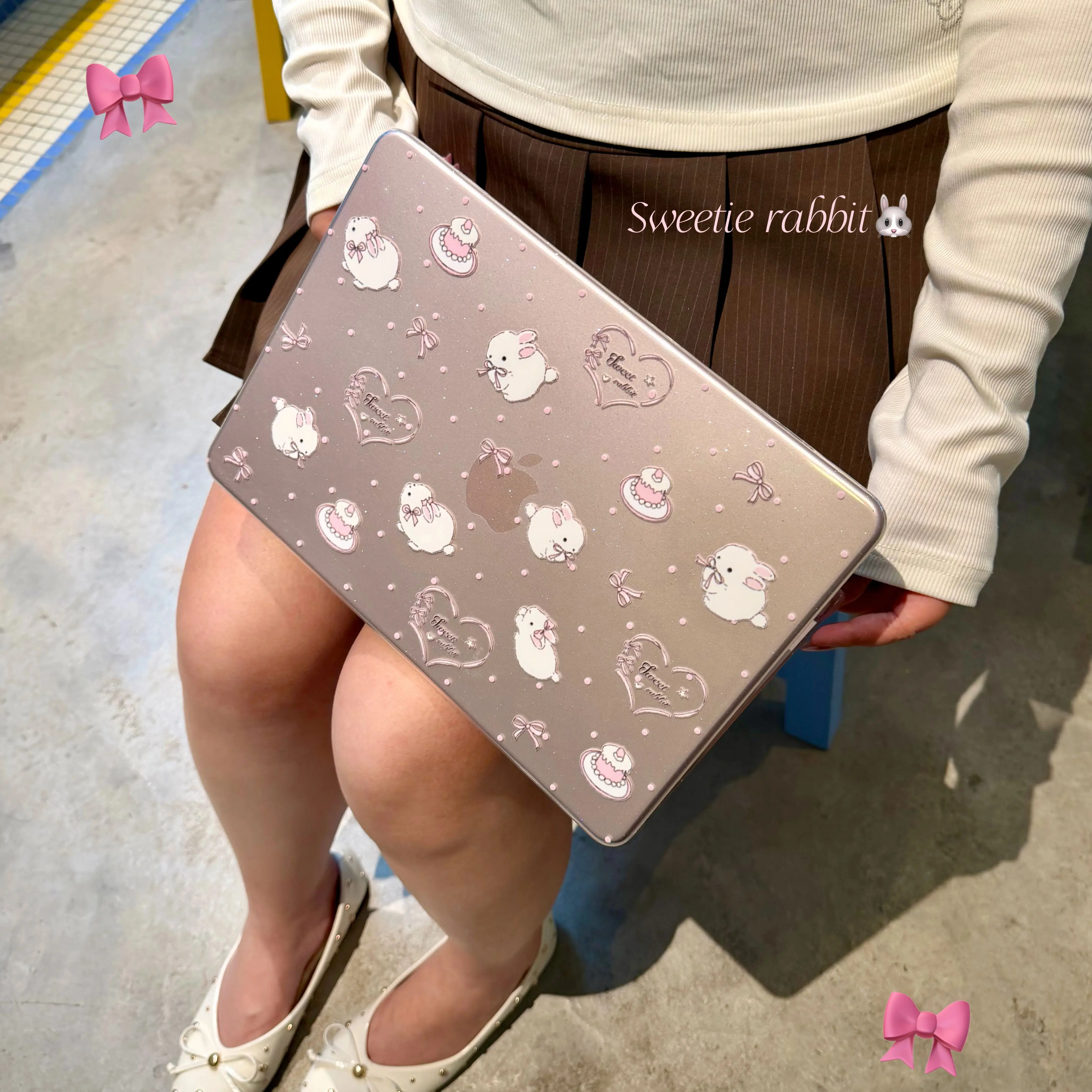 Cute Dots Bunny Bow Shining Laptop Case For Macbook Air 13.6 M4 NEO 15 M3 Hard Cover For Mac Book Pro 13 M1 M2 14 M4 M5 16 Cover