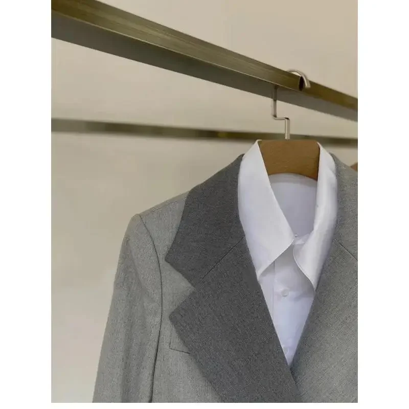 Luxury Profession Wear Pants Sets Blazers Suits Women Suits Coats Outfits Cropped Trousers Splicing Grey Office Ladies Clothing