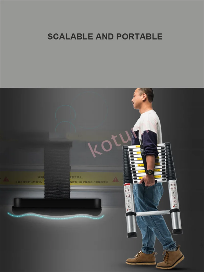 3.4/4.2M Household Telescopic Ladder Portable Thickened Ladders Engineering Outdoor Folding Ladder