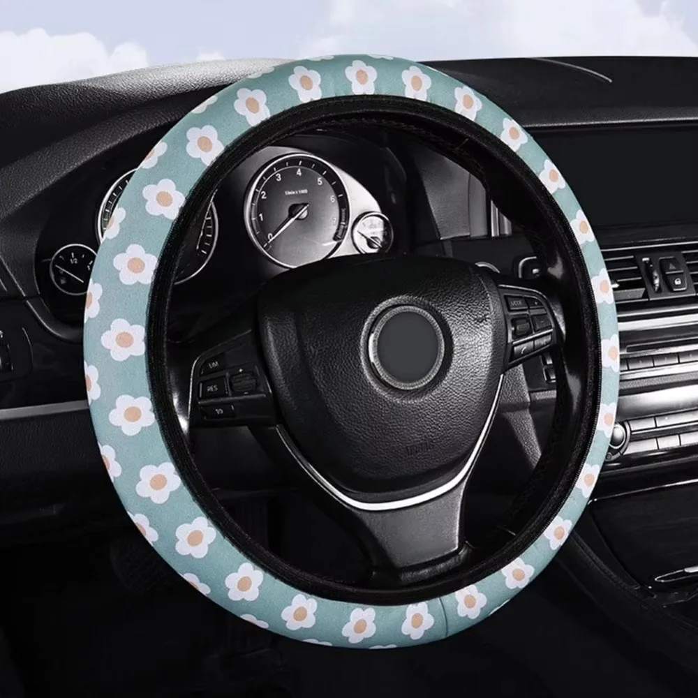 Small Fresh Flower Car Steering Wheel Cover General Purpose Breathable Handle Cover Elastic No Inner Absorbent