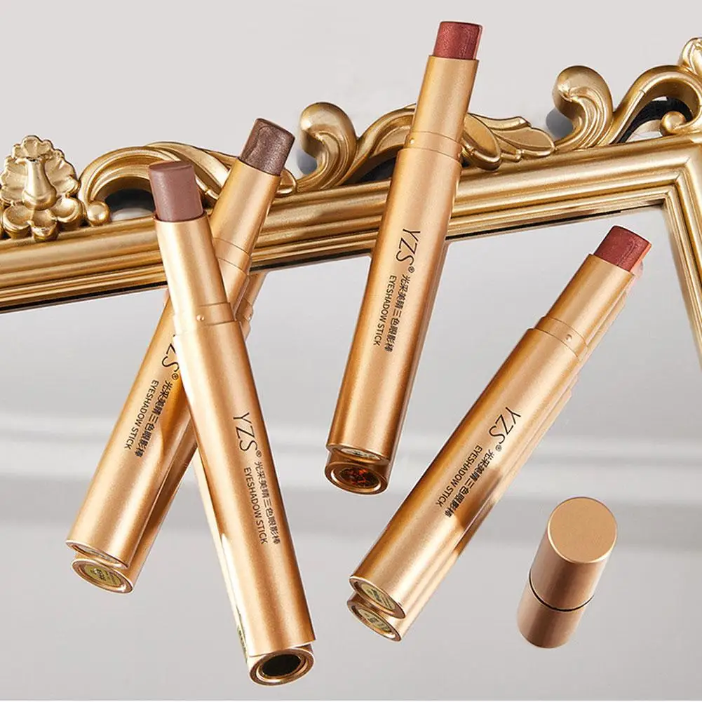 Ombretto in stick lucido a tre colori, impermeabile, a lunga durata, ad alta lucentezza, a installazione rapida, per un trucco rapido K2D9