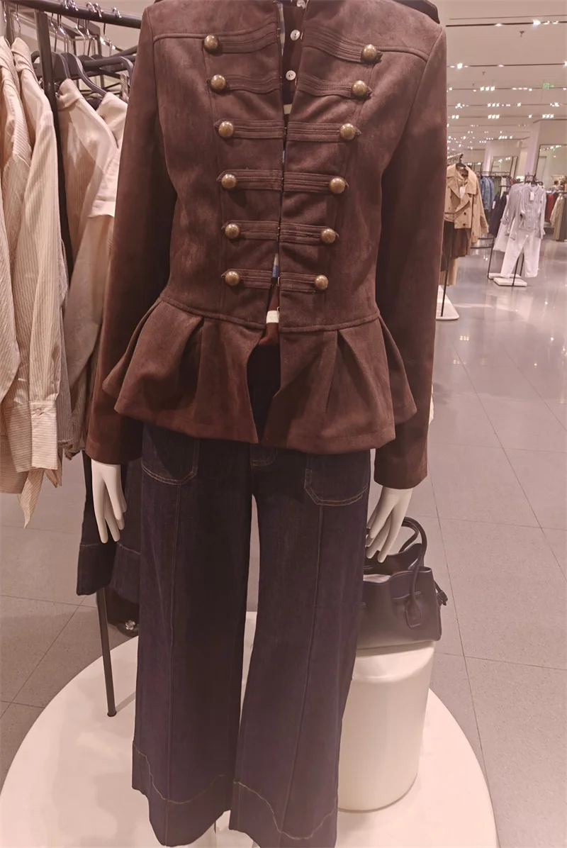 Guobioziy Women's Jacket 2026 Autumn New Arrival Long-Sleeve Stand Collar Napoleon Nine-Point Skirt Style Double-Breasted Coat