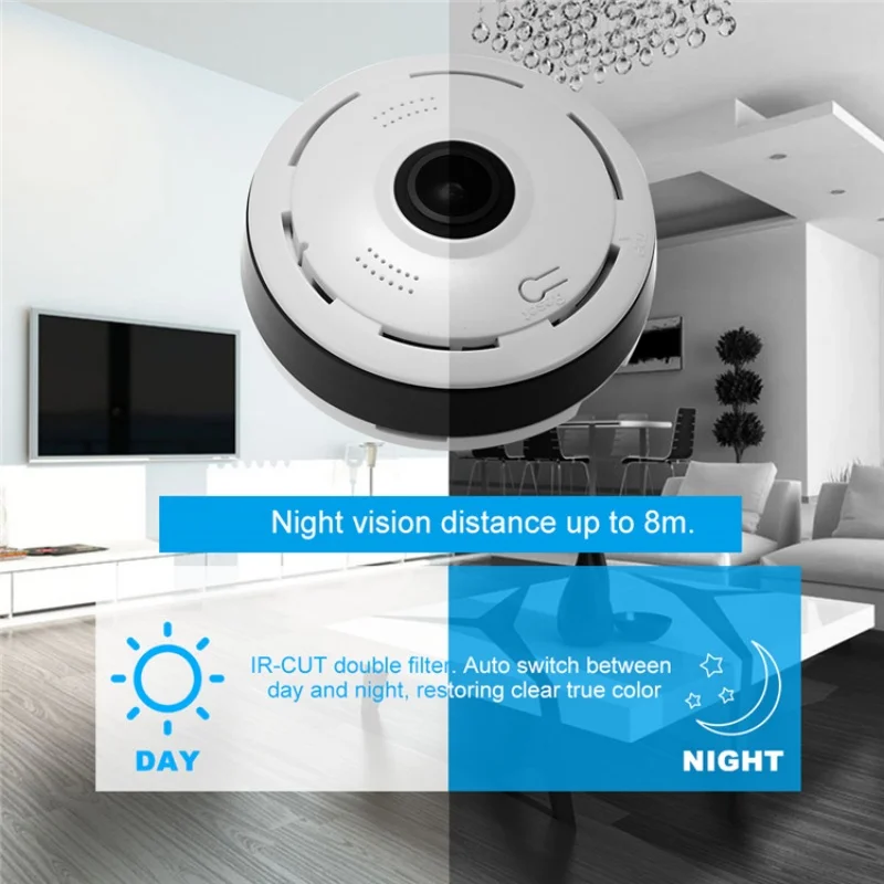 Mini cámara HD 360 °   Vista panorámica Cámara IP de voz bidireccional Videovigilancia de 2MP Protección de seguridad para el hogar Cámaras inalámbricas Wifi