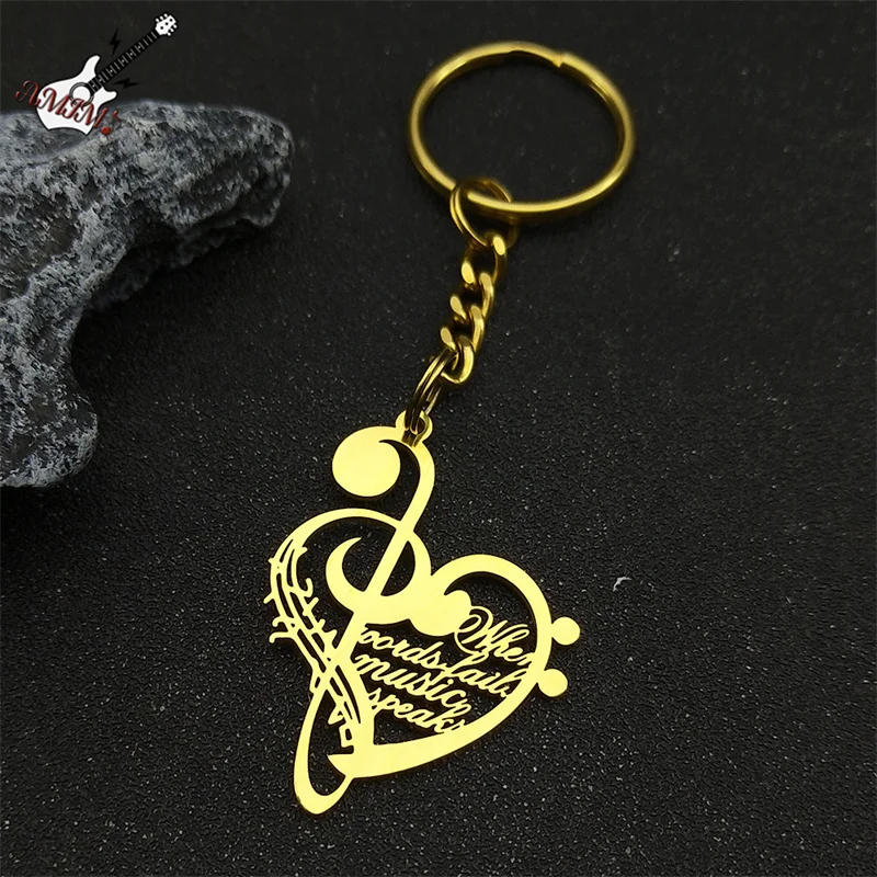 Hiphop Love Heart Music Keychain For Women Men Stainless Steel Gold Silver Color Music Score Fashion Male Keyring Jewelry