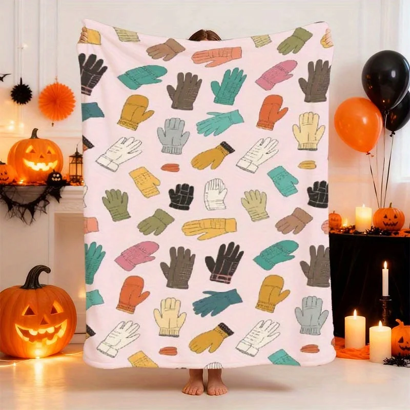 1pc Colorful Glove Pattern Warm Comfortable Design Flannel Blanket, Soft and Comfortable Washable for All Seasons, Portable for