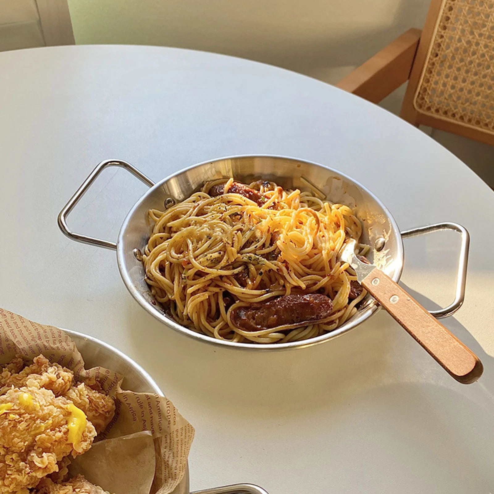 

Stainless Steel Snack Tray Fried Food Storage Pan Stand Bowl Plate Holder Rustproof Easy Cleaning Smooth Surface