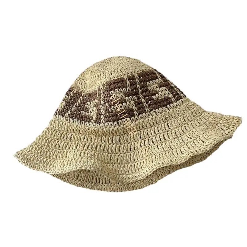 Hand thêu chiếc mũ rơm có thể gập lại rộng có vành nhẹ móc ngoài trời mũ Sun Hat D08e