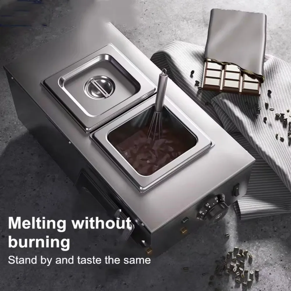 Commercial Double‑Cylinder Electric Melting Pot Tempering Machine Stainless Steel Warmer Pot for Bakery Home Dessert Making