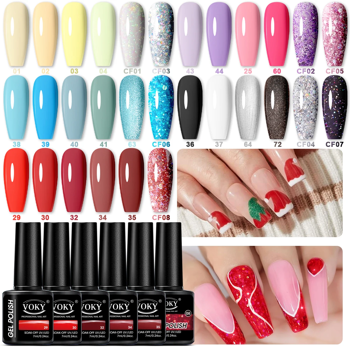 6 uds VOKY 7ML esmalte de uñas en gel de color sólido con polvo chalota para hidratación brillante para decoración de uñas en el hogar o regalos de Año Nuevo