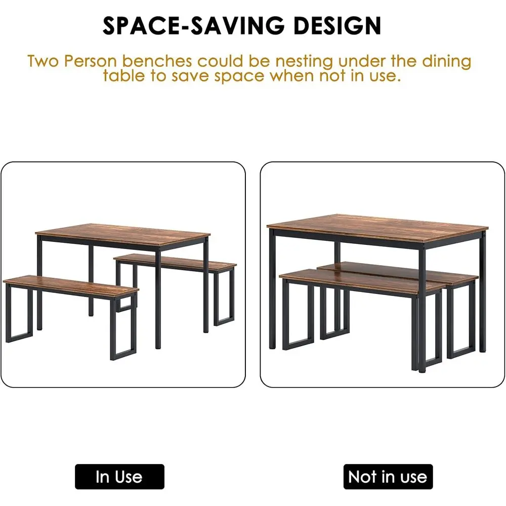 4人掛けの長方形の茶色のソーホーダイニングセット（ベンチ付き、キッチンスペース用）