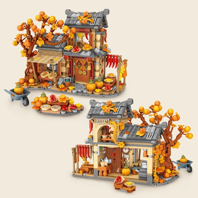 LOZ-1379 Sun Autumn House Building Blocks, Wooden house Education Model Assembly, children's building block toys, birthday gifts