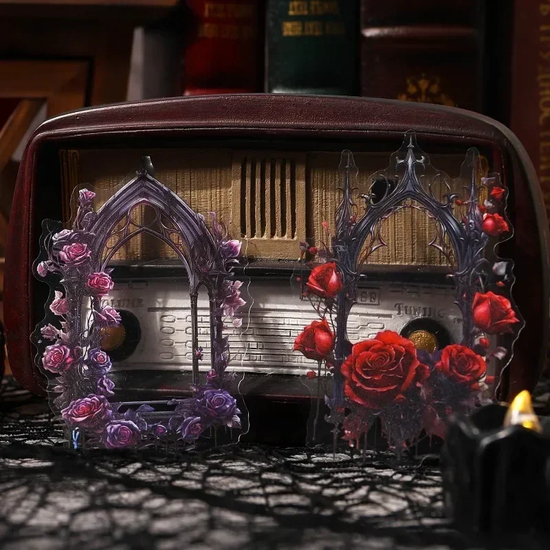 12 قطعة سجل القصاصات الأزهار الإطار ملصقات القوطية كتيب PET Spireper حزمة قطع 178*111 مللي متر نافذة المواد الليلية الدموية