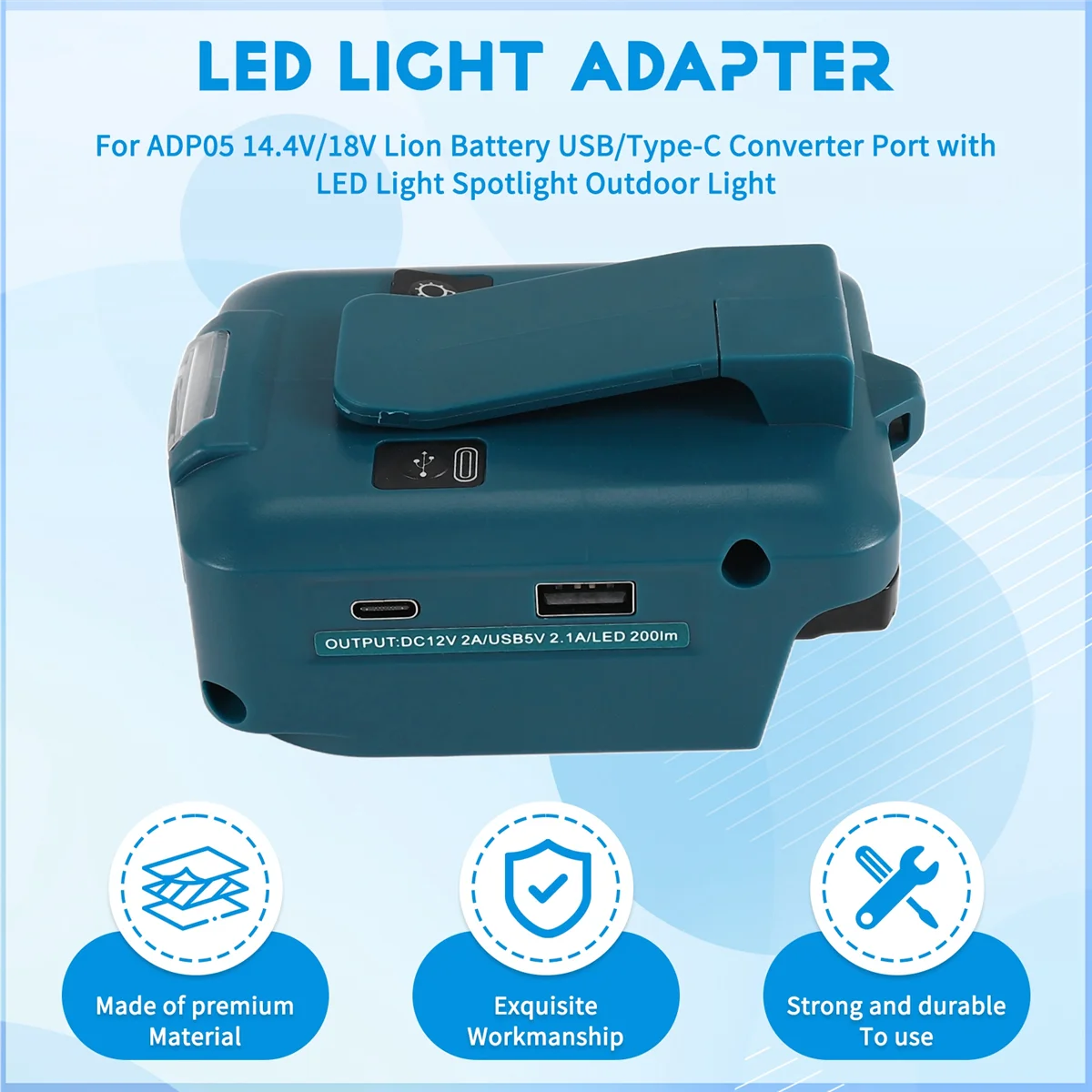 Tendências agora para makita adp05 14.4v/18v bateria leão usb/tipo-c porta conversora com holofote de luz led luz externa para makita