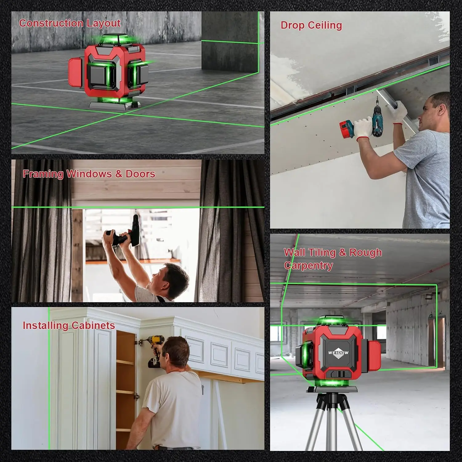 

Laser Level,4D 16 Lines Laser Level 4x360 Self Leveling Tool for Construction and Picture Handing Green Cross Line Vertical