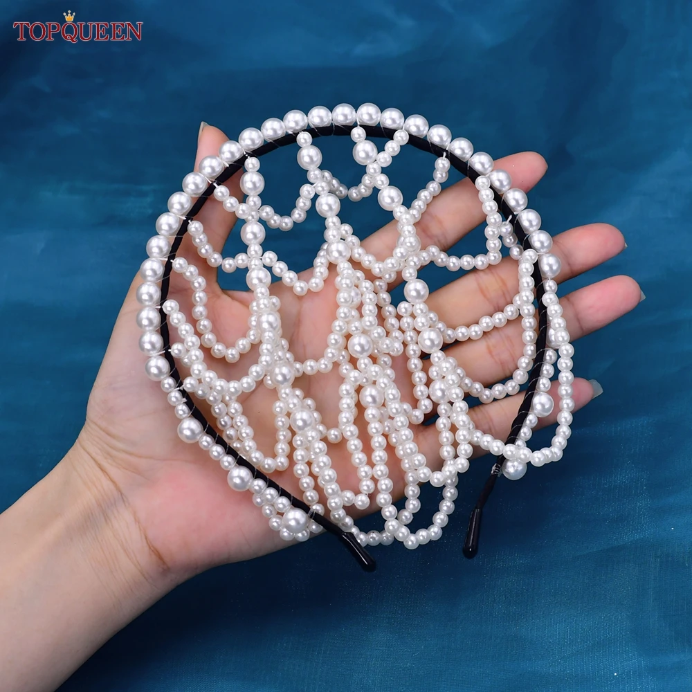TOPQUEEN SA01 Elegant Pearls Hair Bands Accessories Headdress Luxury Bridal Crown Women Jewelry Hoop Daily Tassel Hairwear