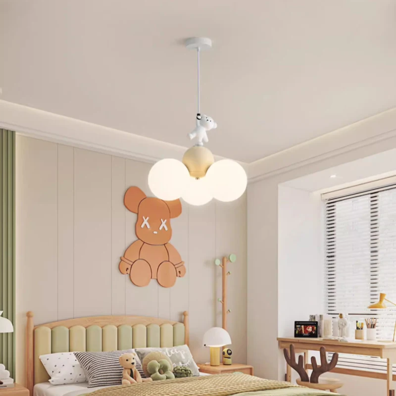 Lustres LED modernes pour chambre d\'enfant, lampe à bulles d\'ours blanc mignon, décor de chambre à coucher chaud pour garçon et fille, lustre de