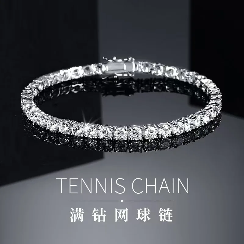 100% Real Moissanite Tennis Bracelet 925 Sterling Silver Plated 18K Gold Tennis Bracelet for Women Man Sparkling Party Jewelry