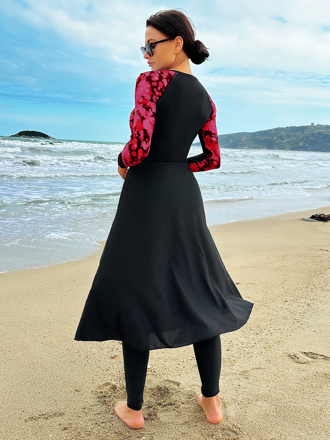 3pcs Muslim Burkini Modest swimsuit with Colorful Printed Long Sleeved Swimwear Beach swimsuit SPF50+ with Long Pant and Skirt image 5