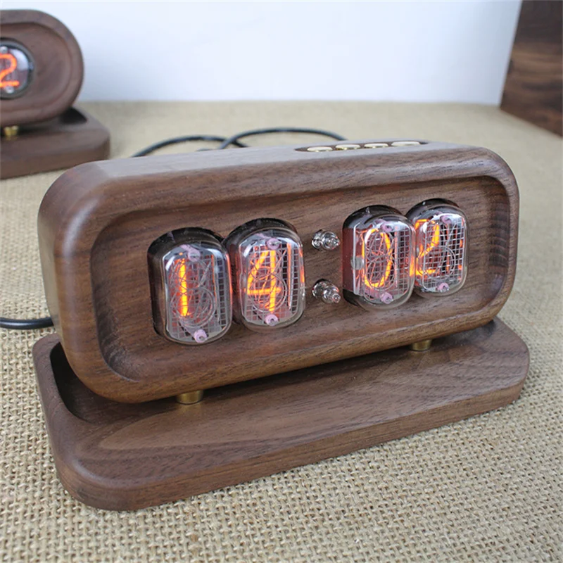 Black Walnut Solid Wood Glow Digital Tube Clock Vintage Electronic Desktop Nixie Clock DIY Digital Watch Table Clocks Gift