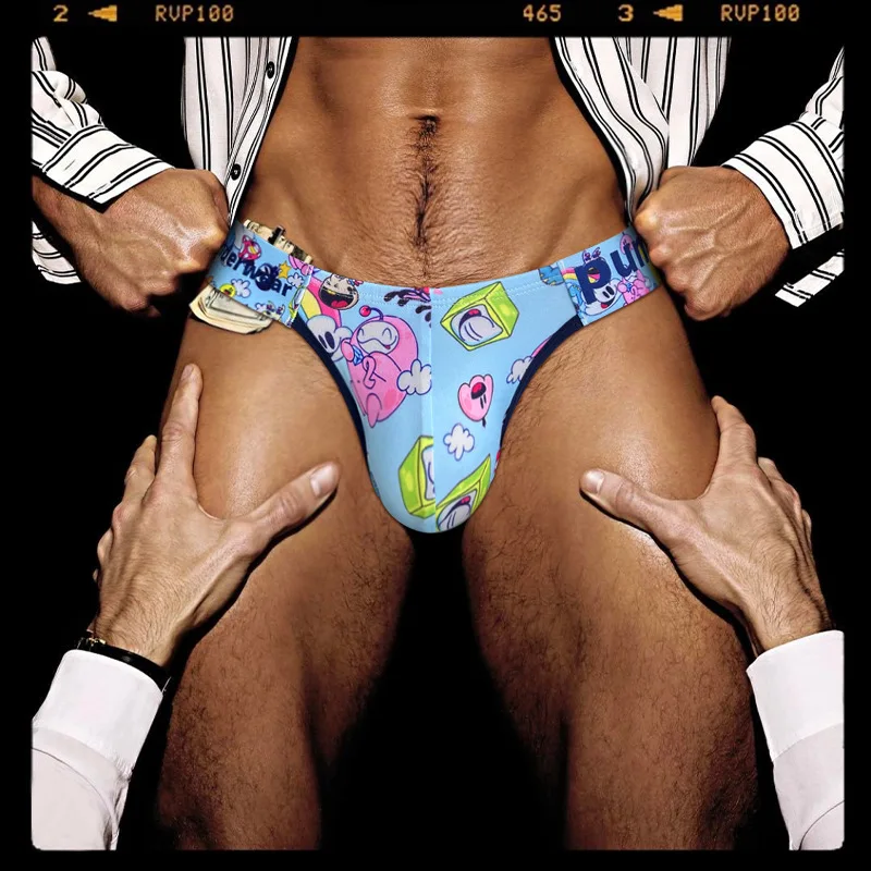 Men Underwear Briefs Sexy Modal Colorful Summer Patterns Bikini Man Anime Belt High Fork Horn Design Underpants Butt Lift