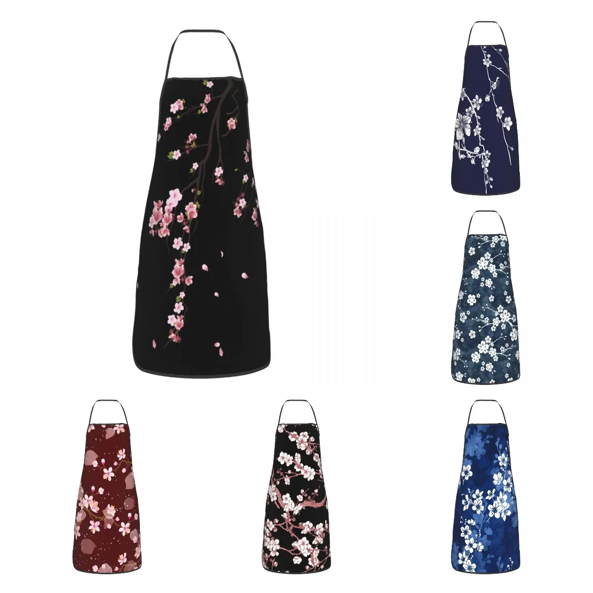 Japanese Sakura Branch Bib Apron Adult Women Men Chef Tablier Cuisine for Kitchen Cooking Flowers Floral Cherry Blossom Painting