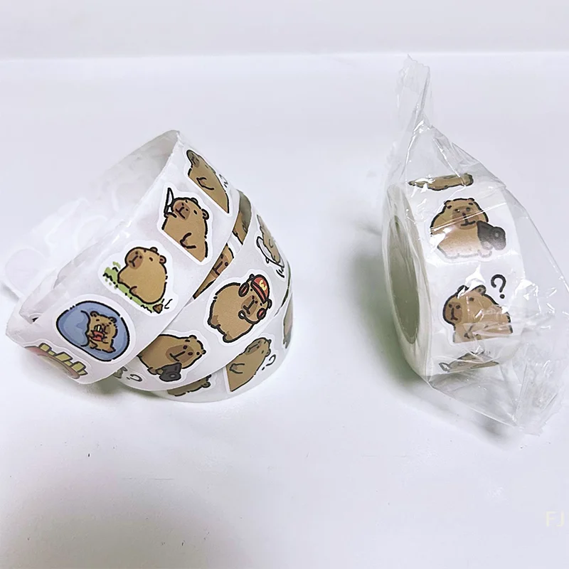 [YU]500Pcs Cartoon Cute Capybara Varied Stickers Roll for Phone Helmet Laptop Computer Decoration Graffiti Sticker Decals
