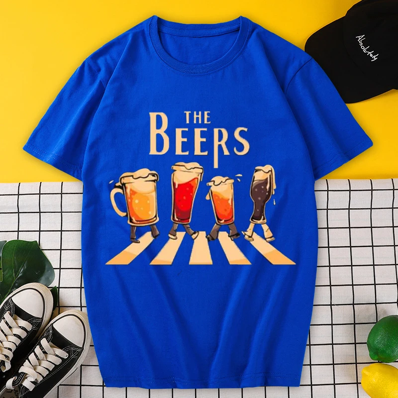 Funny Beer Print Summer Men Cotton T Shirt Casual Hip Hop Streetwear Fashion O-neck Short Sleeve Tee Oversized Men\'s Sports Tops