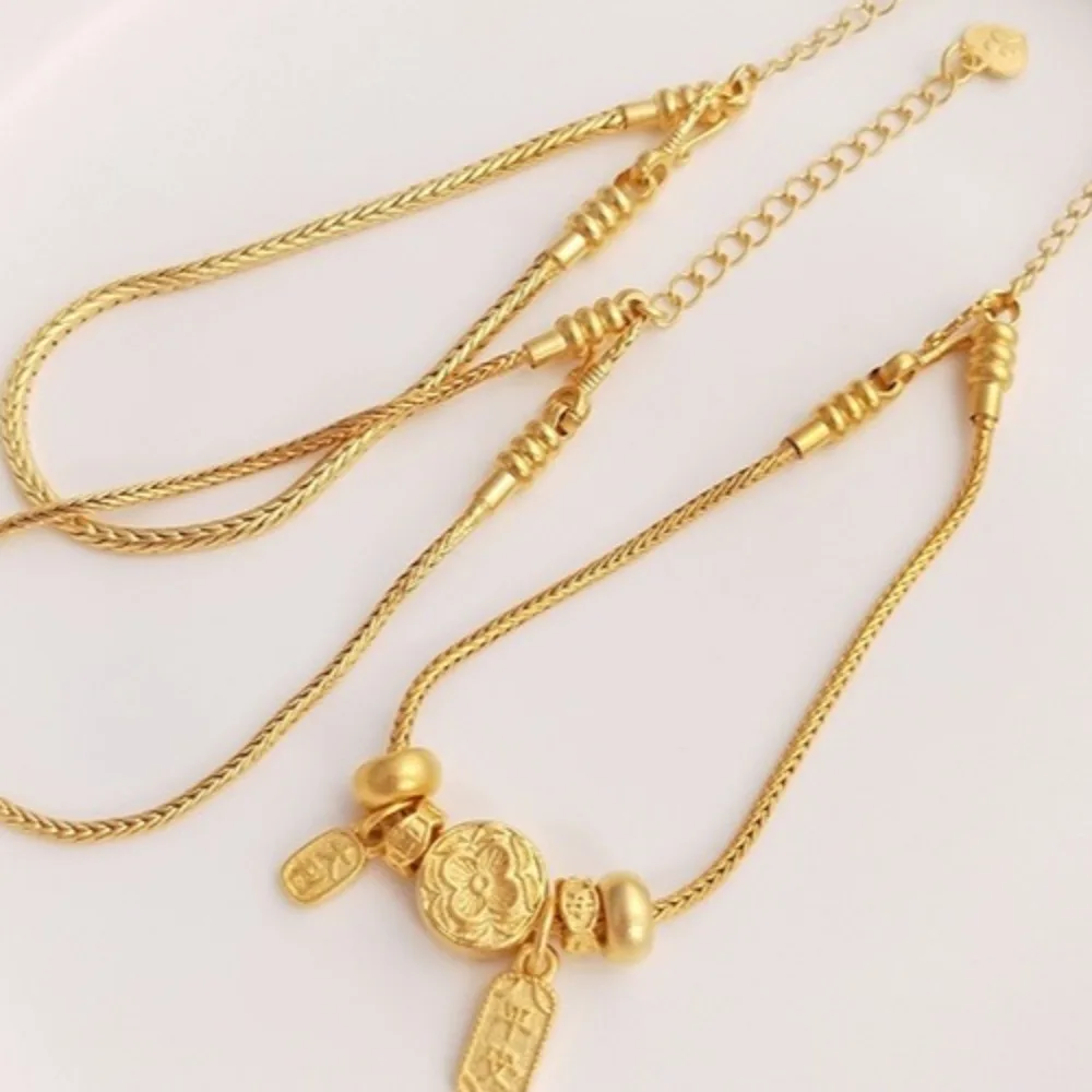 

Vietnam Sand Gold Universal Bangles with Extension Chain Adjustable DIY String Transshipment Large Hole Bead Pendant Bracelet