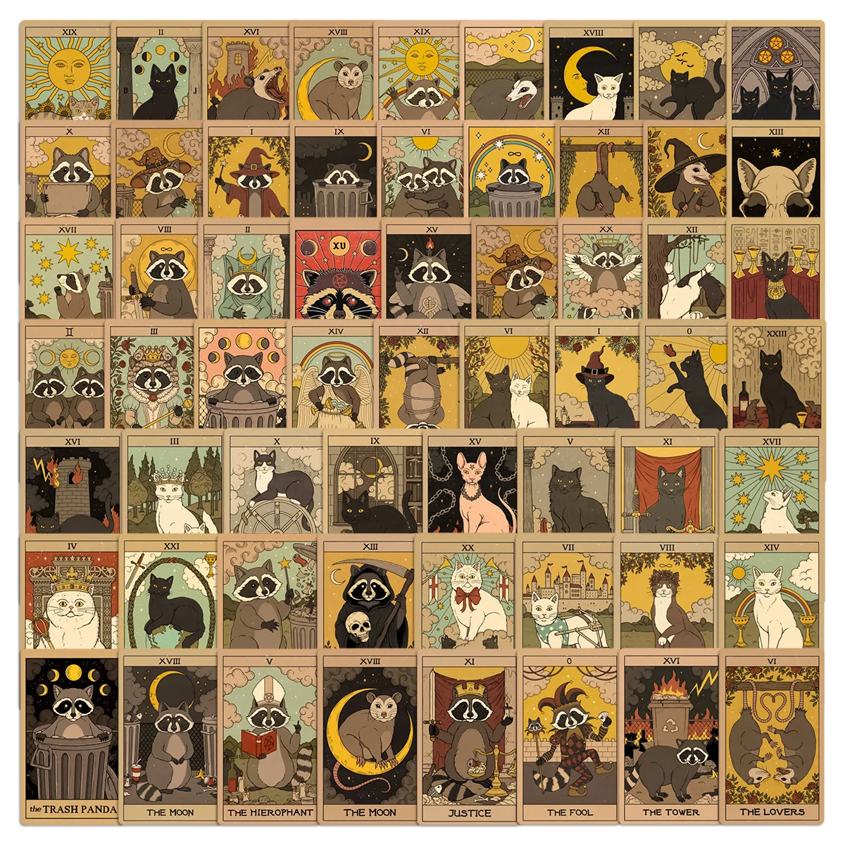 

60PCS Tarot Card Press Stickers Cartoon Creative Graffiti Decorative Stationery Phone Case Notebook Waterproof Sticker Kids Toy