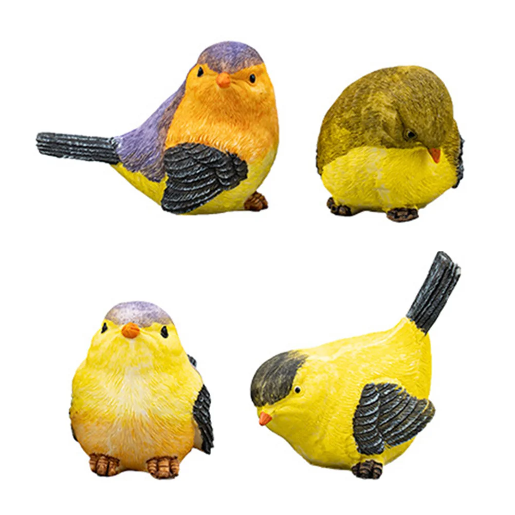 4 Pcs Decoration Yard Ornament Kids Toys Puzzle Creative Adornment Resin Simulation Bird Child Outdoor for