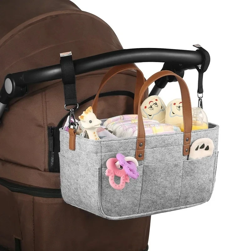 Baby Felt Storage Nursery Organizer Basket Infant Diaper Bag with Handle Caddy Changing Nappy Kids Storage Carrier Large Pocket
