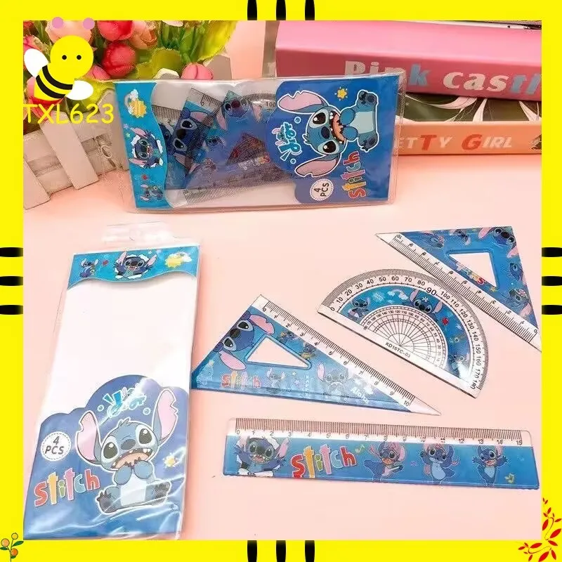 

Набор креативных линеек Stitch: ученический набор для учебы, канцелярские принадлежности, линейка, треугольник, транспортир, школьные принадлежности, подарок для детей, оптом