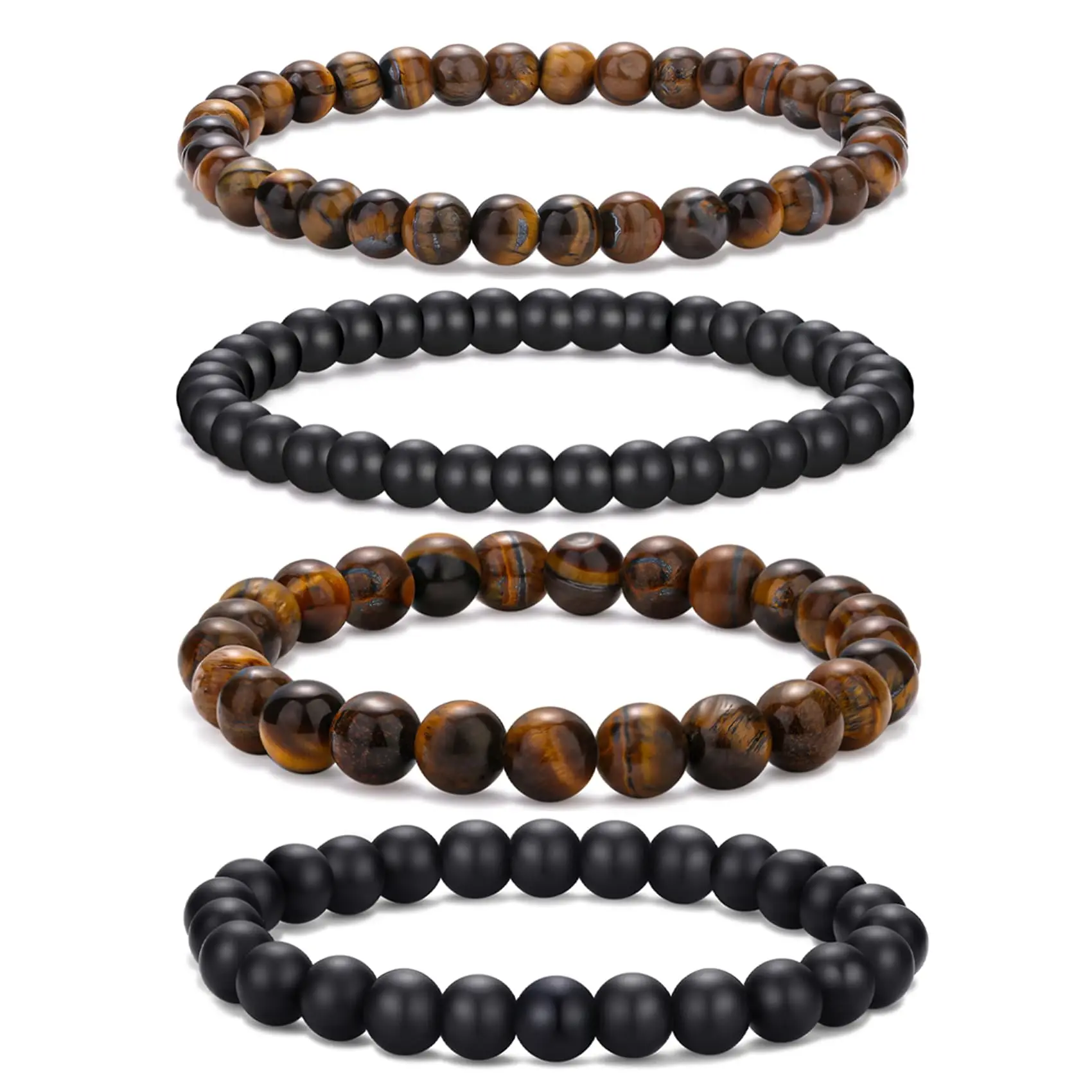Modisches 4-teiliges mattiertes gelbes Tigerauge-Perlenarmband, handgefertigtes elastisches Seil, geschichtetes Armband, Weihnachtsgeschenk