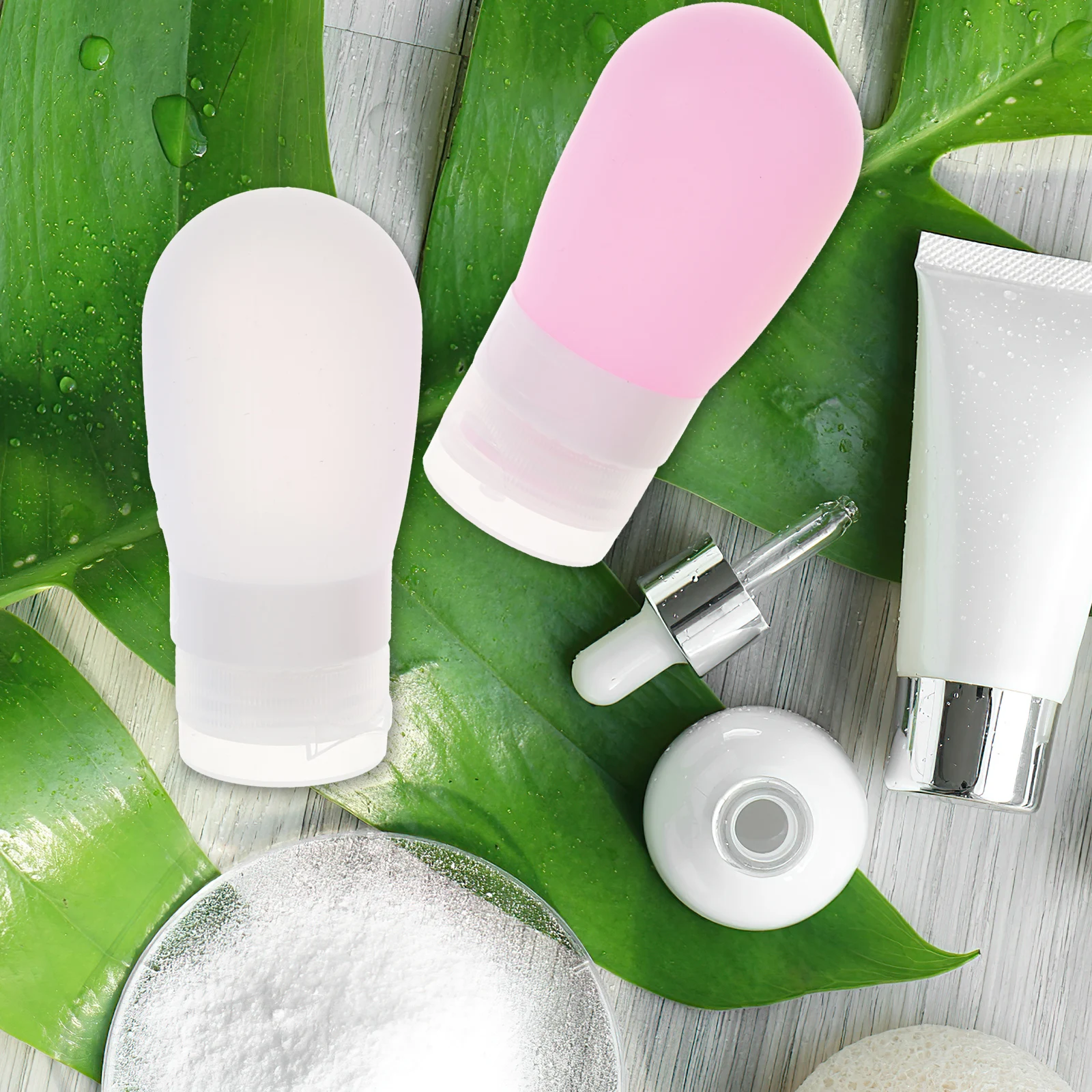

4 Pcs 80ml Travel Bottles Shampoo Silicone Containers Toiletry Bath Set Green Blue Pink Portable