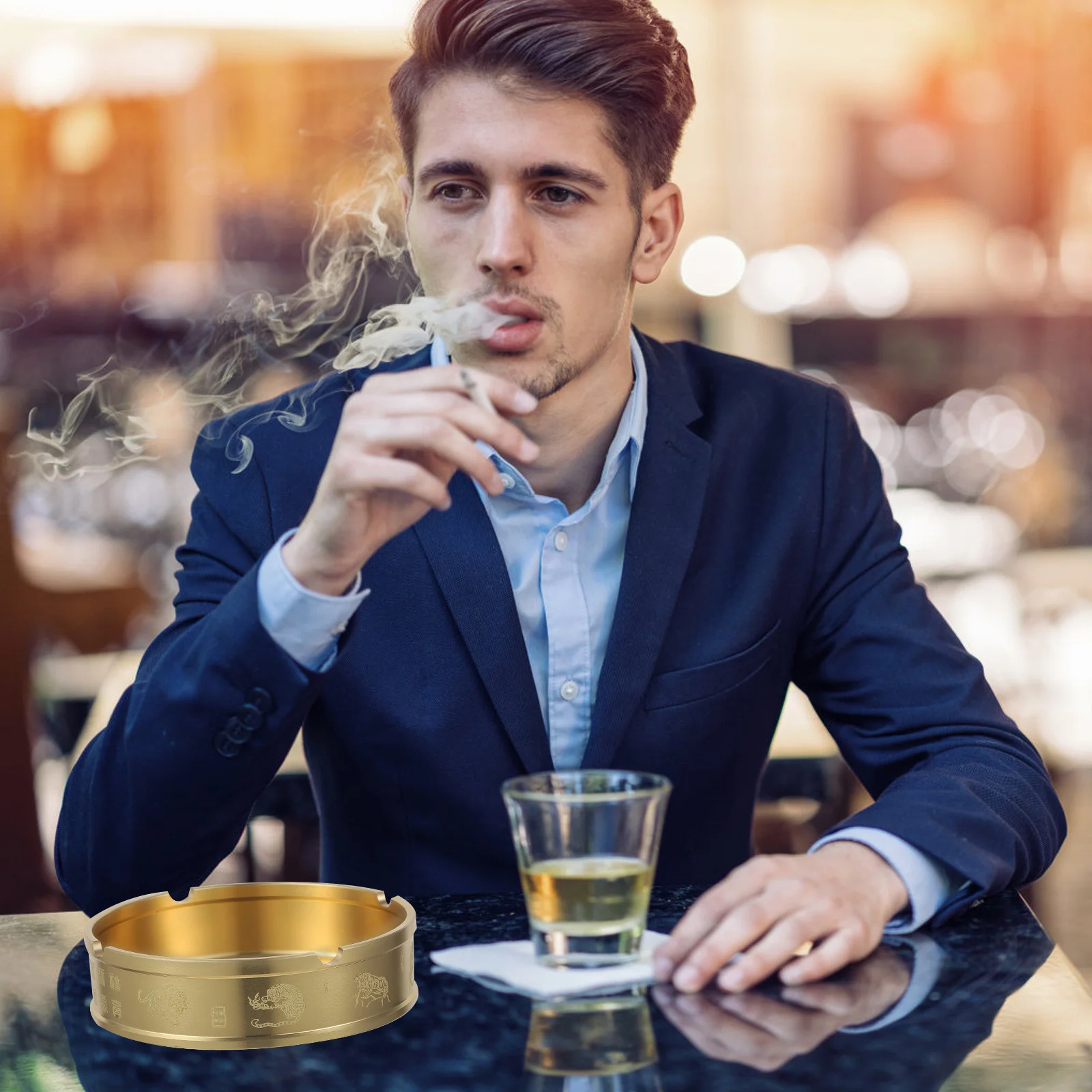 

Brass Ashtray Metal Indoor Outdoor Cigarette Metal Ashtray Holder Small Retro Home Office Desk Table Top Trays