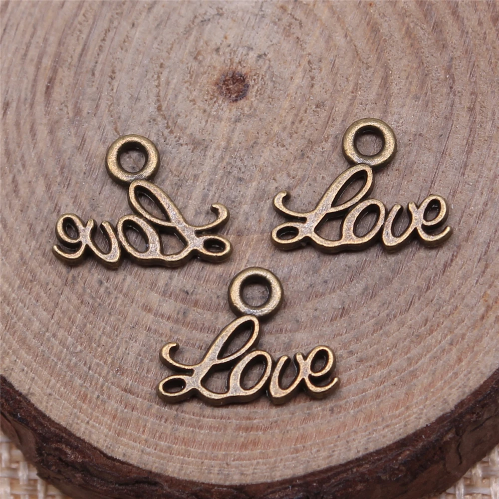 WYSIWYG 20pcs 13x10mm Antique Silver Color Love Word Charm Small Word Love Charm Tiny Love Charm For Jewelry Making