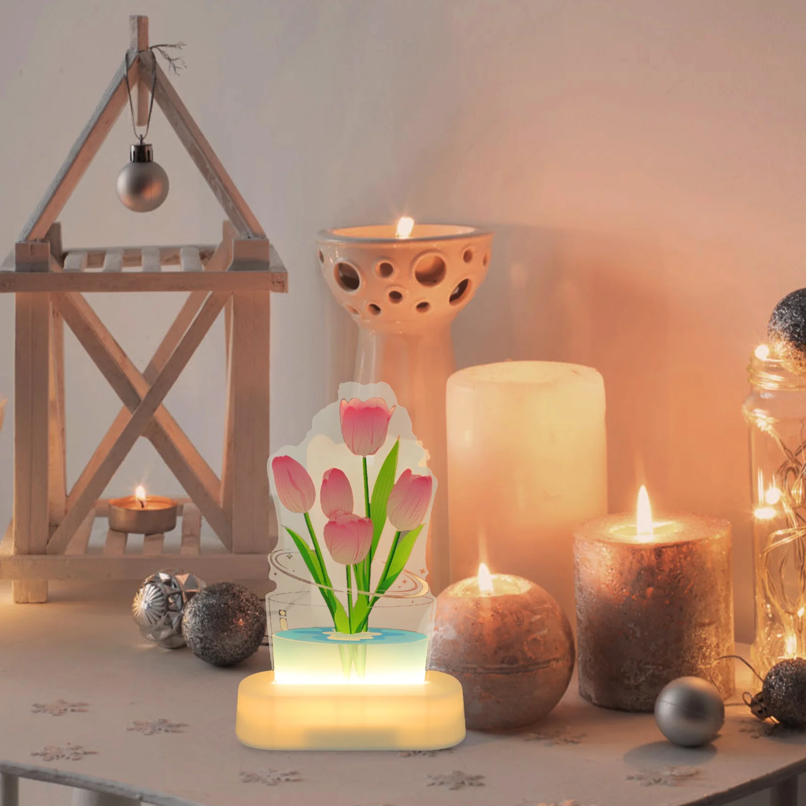 مصباح ضوء ليلي ثلاثي الأبعاد هدية إبداعية لديكور غرفة النوم LED ضوء ناعم مصباح وهمي ثلاثي الأبعاد على شكل زهرة التوليب