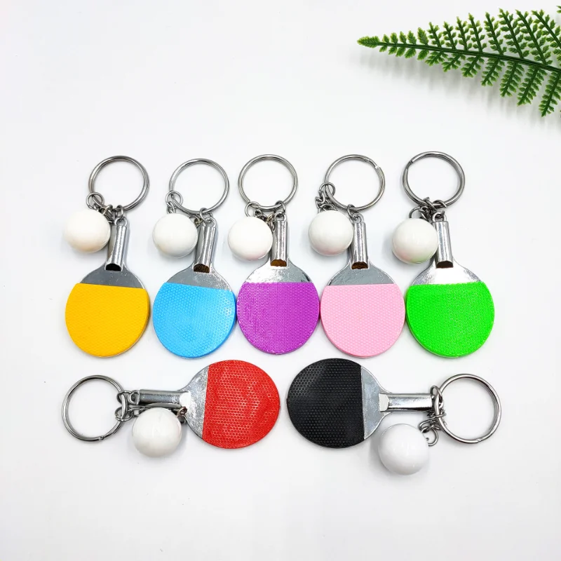 Fashion Ping-pong Racket Keychain Creative Simulation Table Tennis Bat with Ball Charm Key Chain for Handbag Purse Car Keyrings